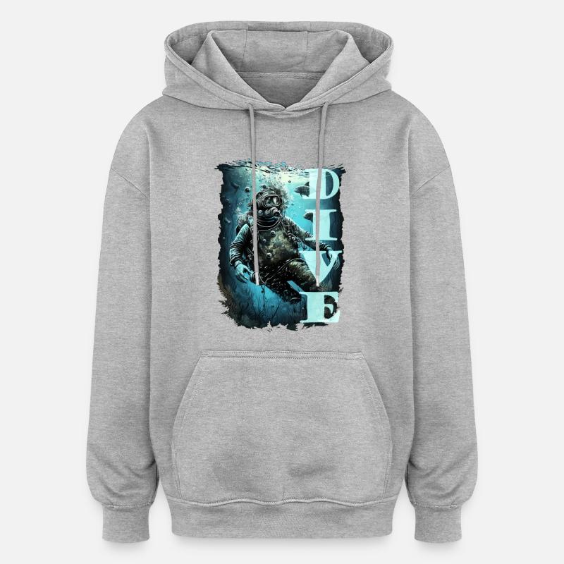 Plongeur avec poisson et lettrage - Sweat à capuche oversize unisexe - gris chiné