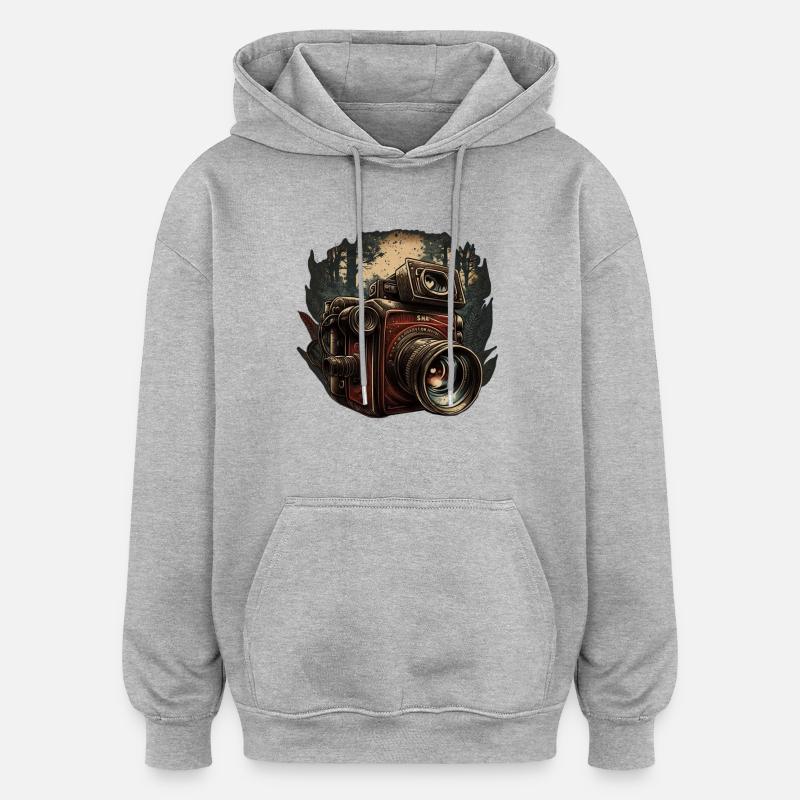 Caméra dans la forêt - Sweat à capuche oversize unisexe - gris chiné