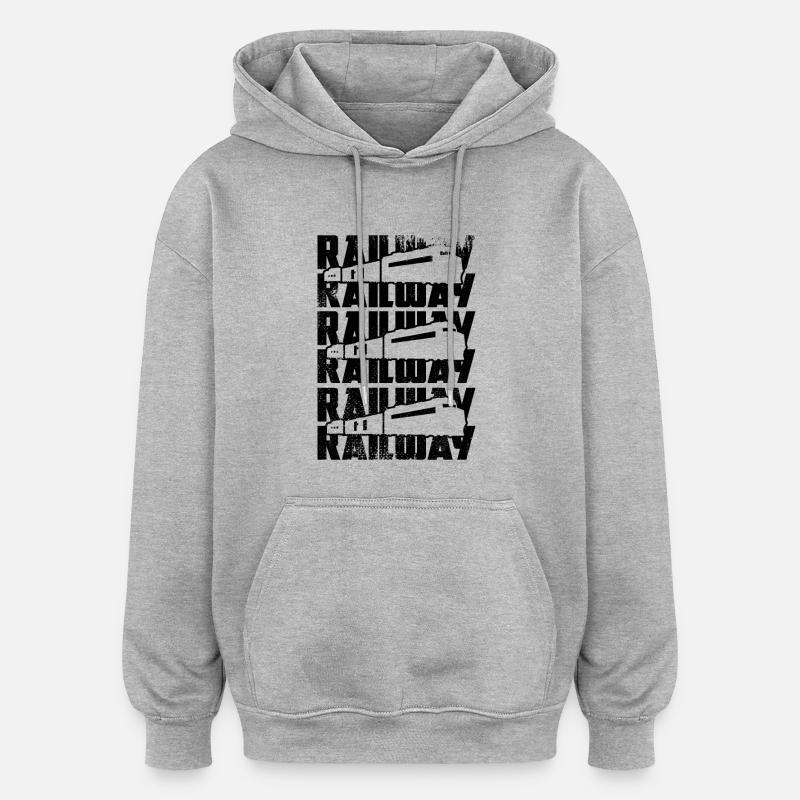 Chemin de fer - Sweat à capuche oversize unisexe - gris chiné