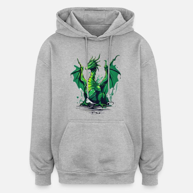 Dragon vert - Sweat à capuche oversize unisexe - gris chiné