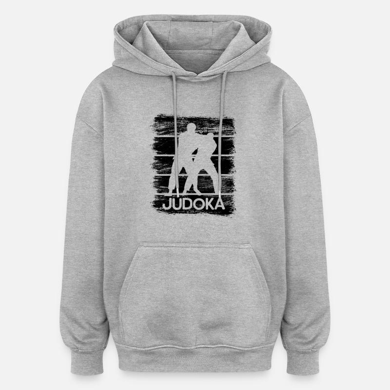 Drôle de dessin de judoka - Sweat à capuche oversize unisexe - gris chiné