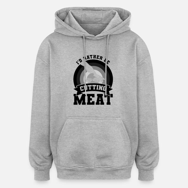 Drôle de boucher qui dit - Sweat à capuche oversize unisexe - gris chiné