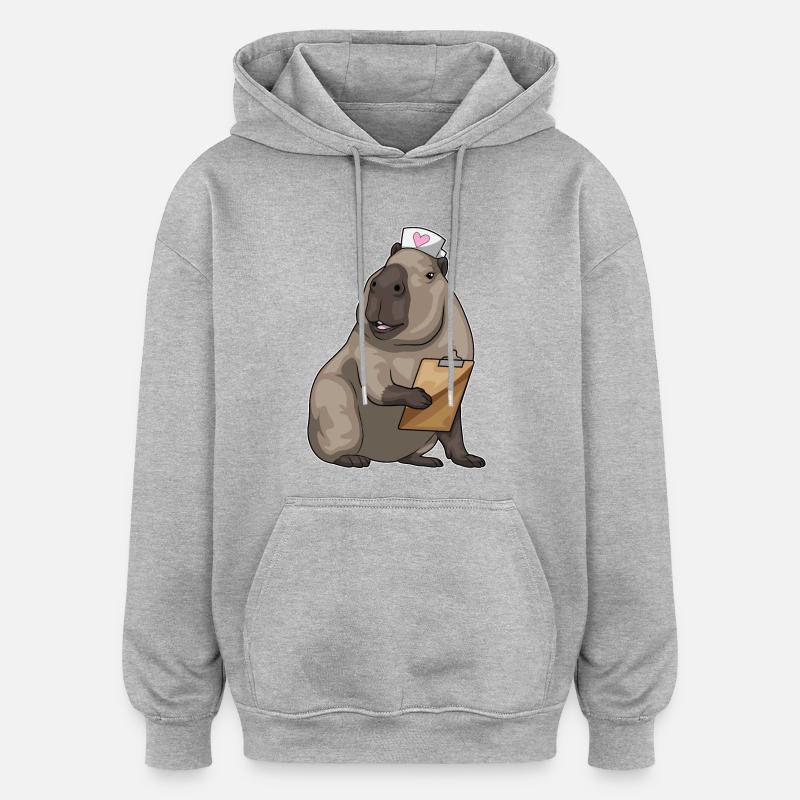 Capybara infirmière bloc-notes - Sweat à capuche oversize unisexe - gris chiné
