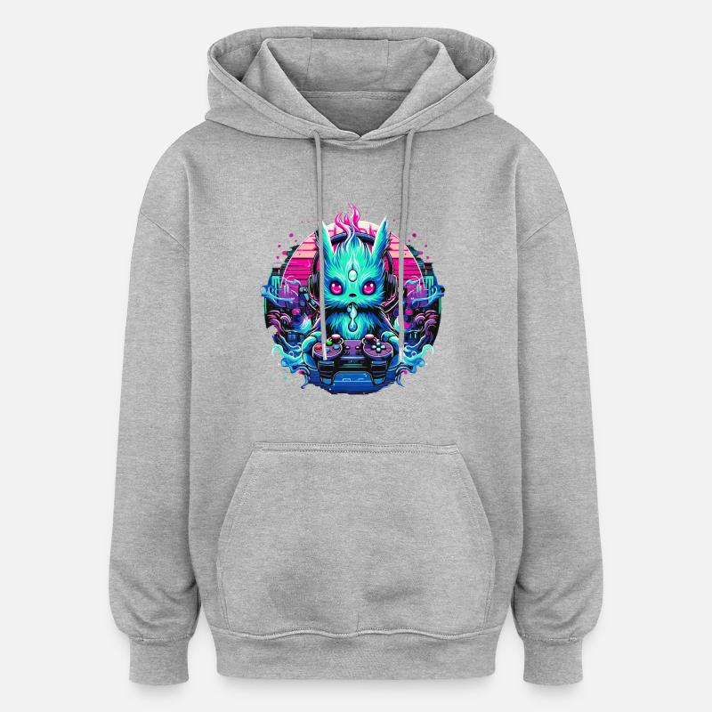 Synthwave Zocker Gaming Alien - Oversized Unisex Hoodie - Grau meliert