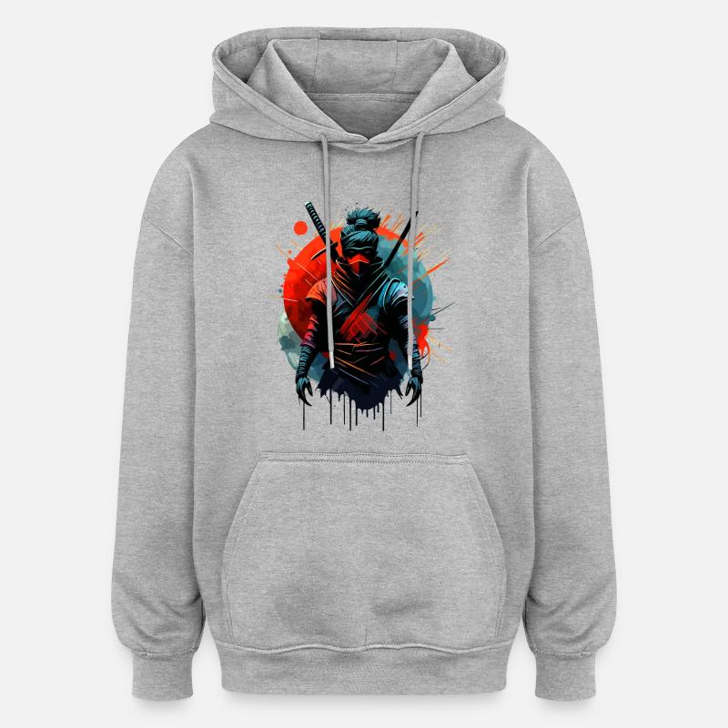 Ninja samouraï japonais - Sweat à capuche oversize unisexe - gris chiné