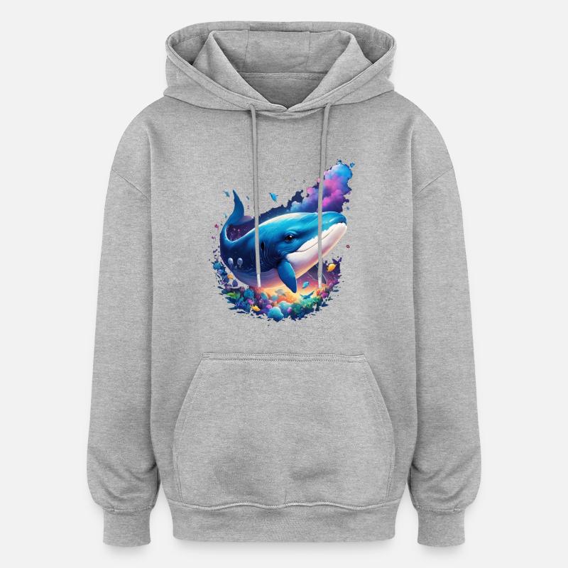 Baleine bleue - Sweat à capuche oversize unisexe - gris chiné