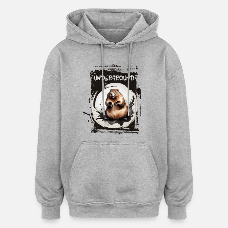 Marmotte souterraine - Sweat à capuche oversize unisexe - gris chiné