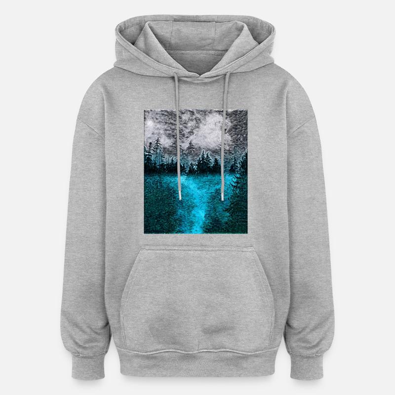 Forêt tranquille la nuit - Sweat à capuche oversize unisexe - gris chiné