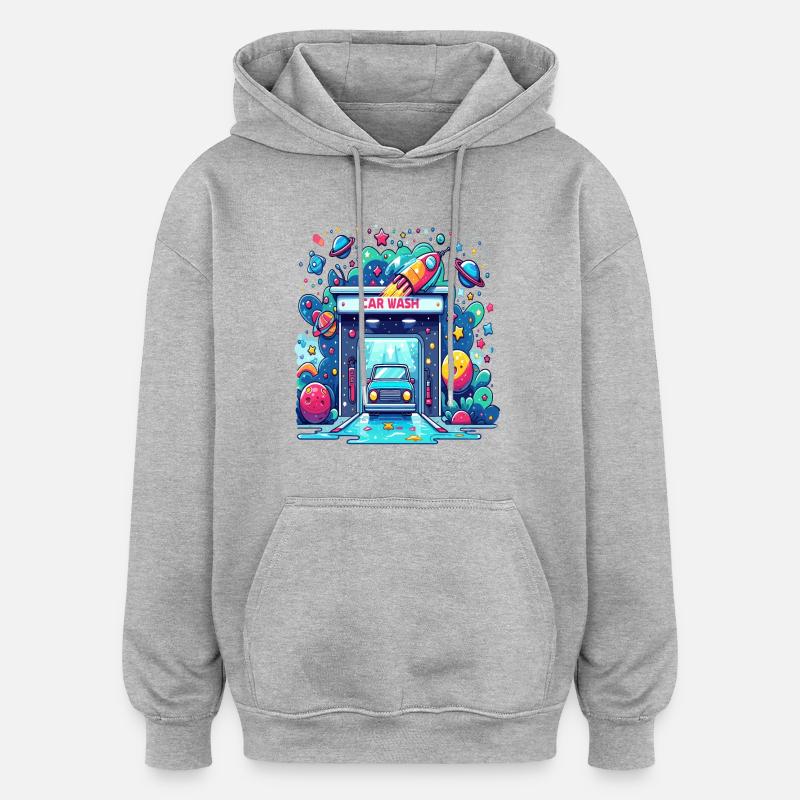 Lave-auto comique - Sweat à capuche oversize unisexe - gris chiné