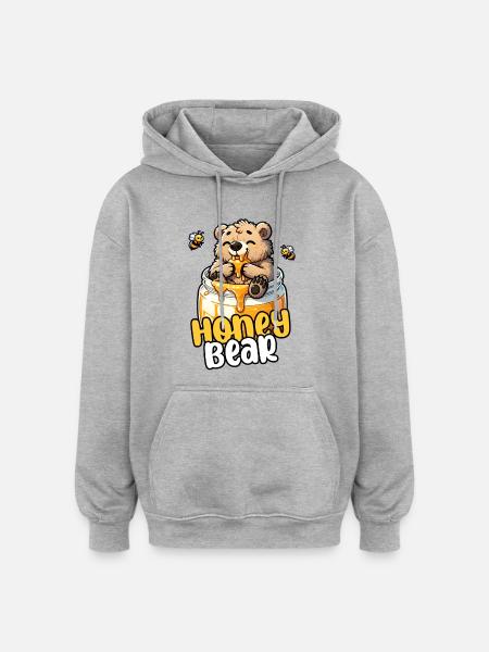Honningbjørn – sød lille bjørn i honningkrukke - Oversize unisex hoodie - grå meleret