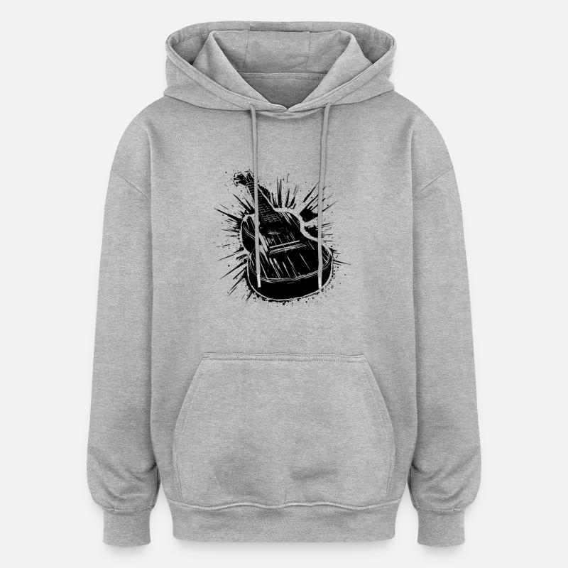 Dessin de ukulélé - Sweat à capuche oversize unisexe - gris chiné