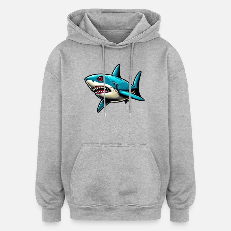 Requin - Sweat à capuche oversize unisexe - gris chiné