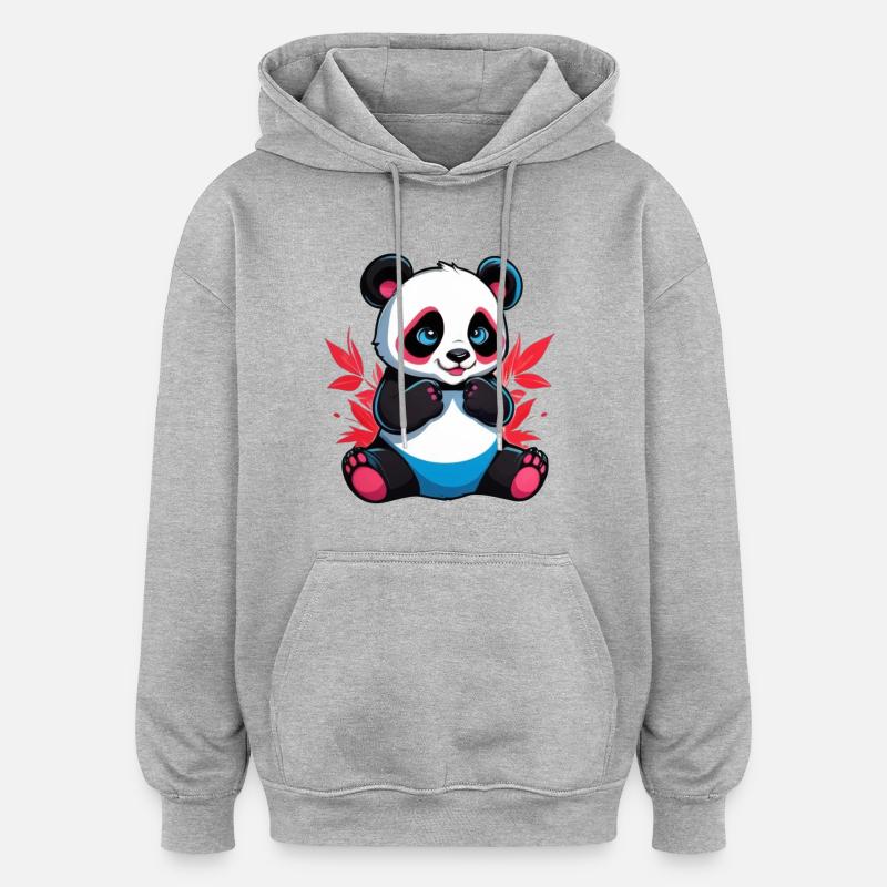 Panda Ours - Sweat à capuche oversize unisexe - gris chiné
