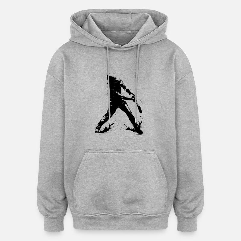 Drôle de joueur de baseball - Sweat à capuche oversize unisexe - gris chiné