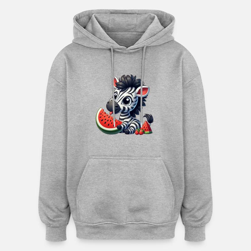 Zèbre avec pastèque fruité drôle - Sweat à capuche oversize unisexe - gris chiné