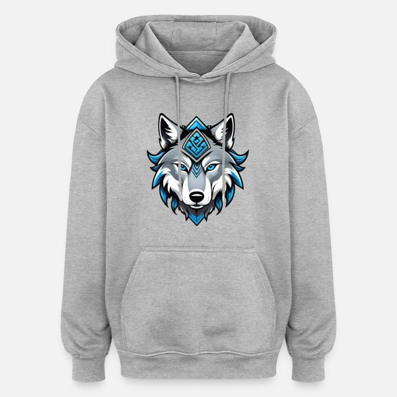 Le loup d’Odin - Sweat à capuche oversize unisexe - gris chiné