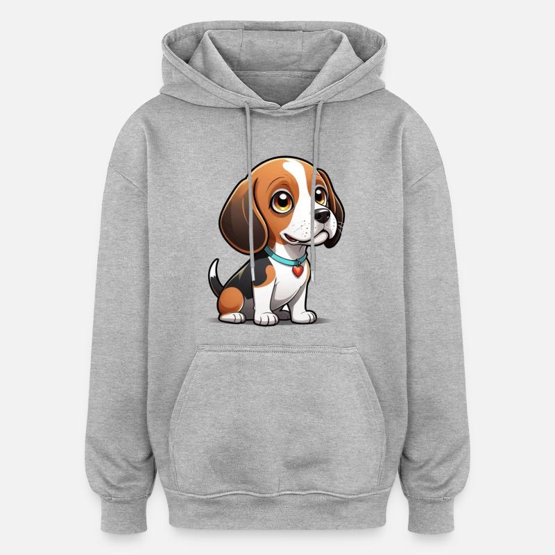 Chiot Beagle Heart - Sweat à capuche oversize unisexe - gris chiné