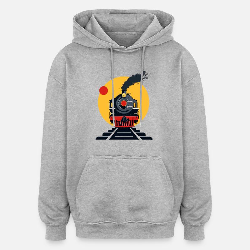 Dessin ferroviaire - Sweat à capuche oversize unisexe - gris chiné