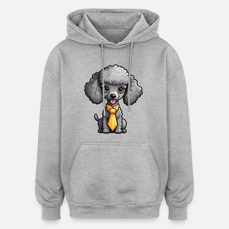 Caniche gris avec cravate - Sweat à capuche oversize unisexe - gris chiné