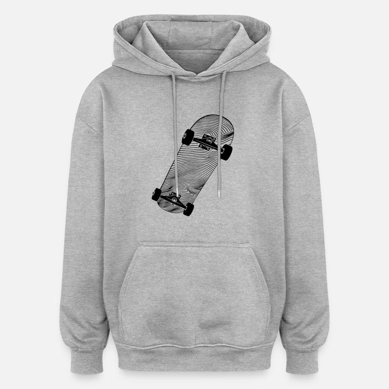 Dessin de skateboard - Sweat à capuche oversize unisexe - gris chiné