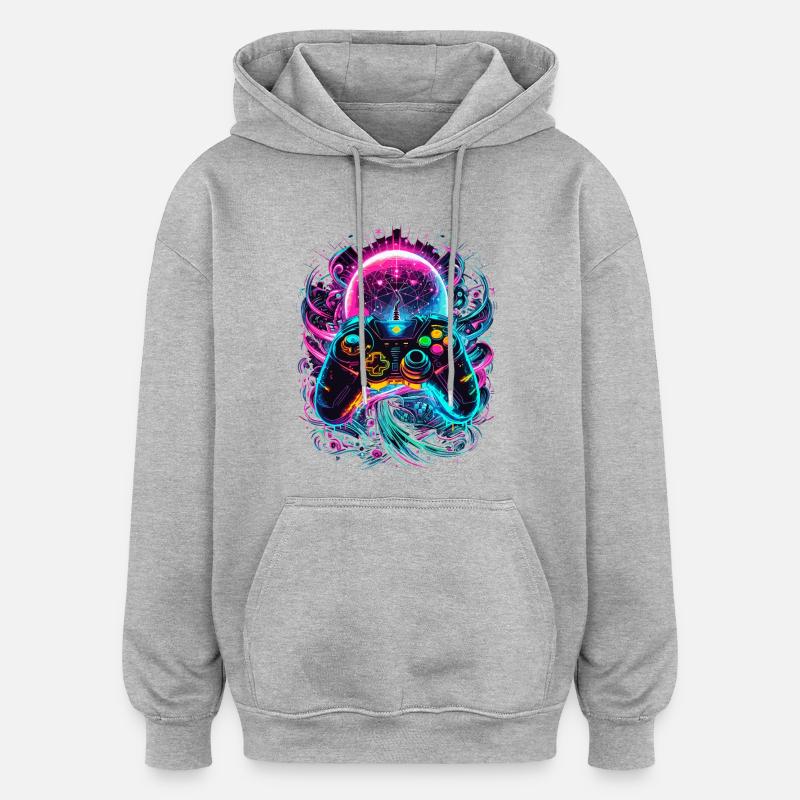 Synthwave Cyberpunk Gaming Controller - Oversized Unisex Hoodie - Grau meliert