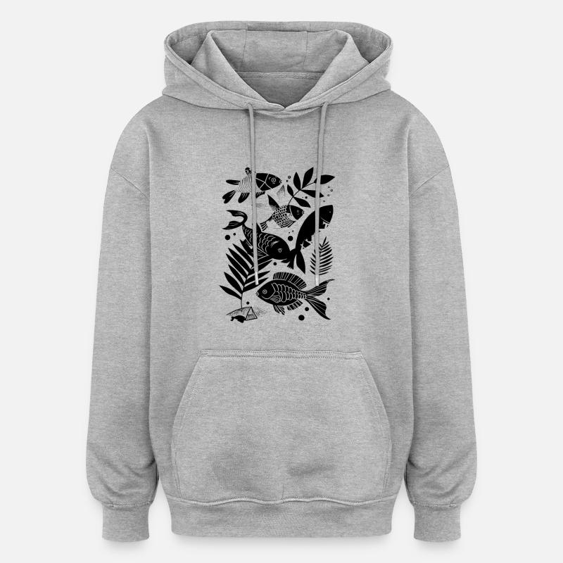 Bande dessinée de pêche - Sweat à capuche oversize unisexe - gris chiné