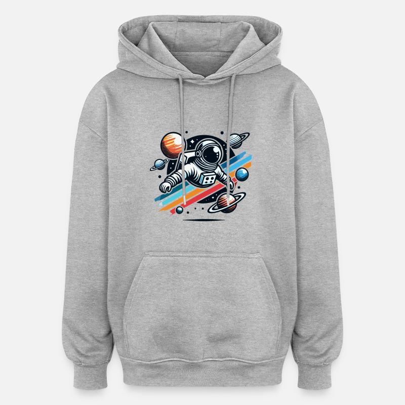 Rétro astronaute aventure spatiale planète - Sweat à capuche oversize unisexe - gris chiné
