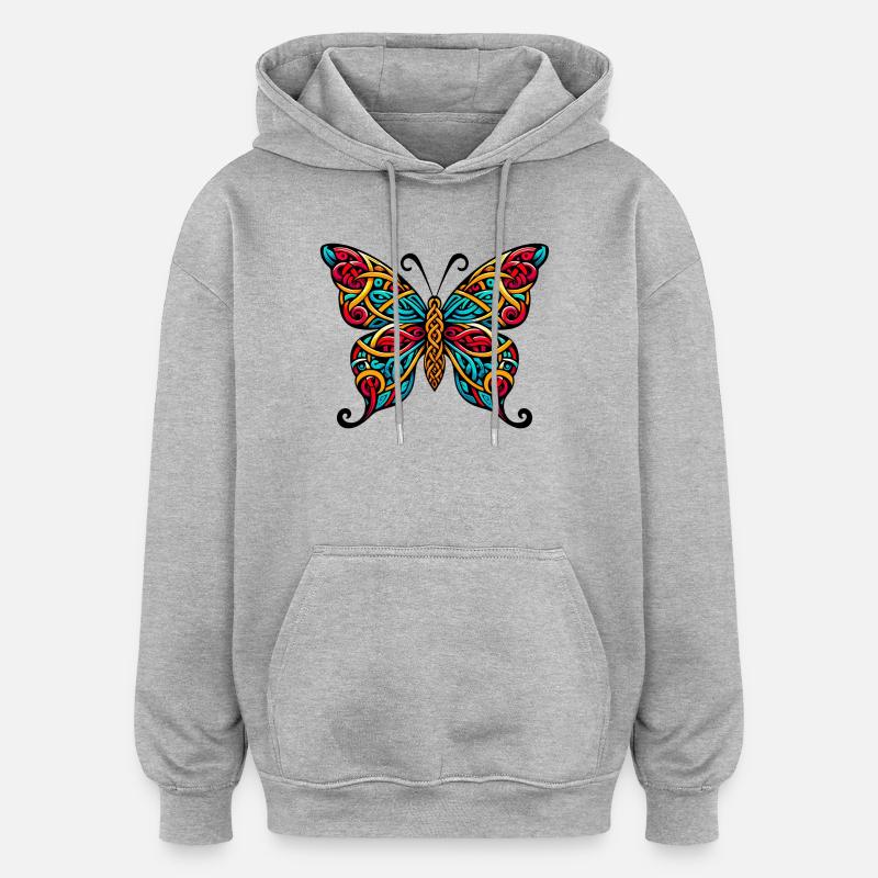 Papillon - Sweat à capuche oversize unisexe - gris chiné