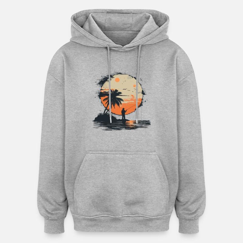 Graphique de pêche - Sweat à capuche oversize unisexe - gris chiné