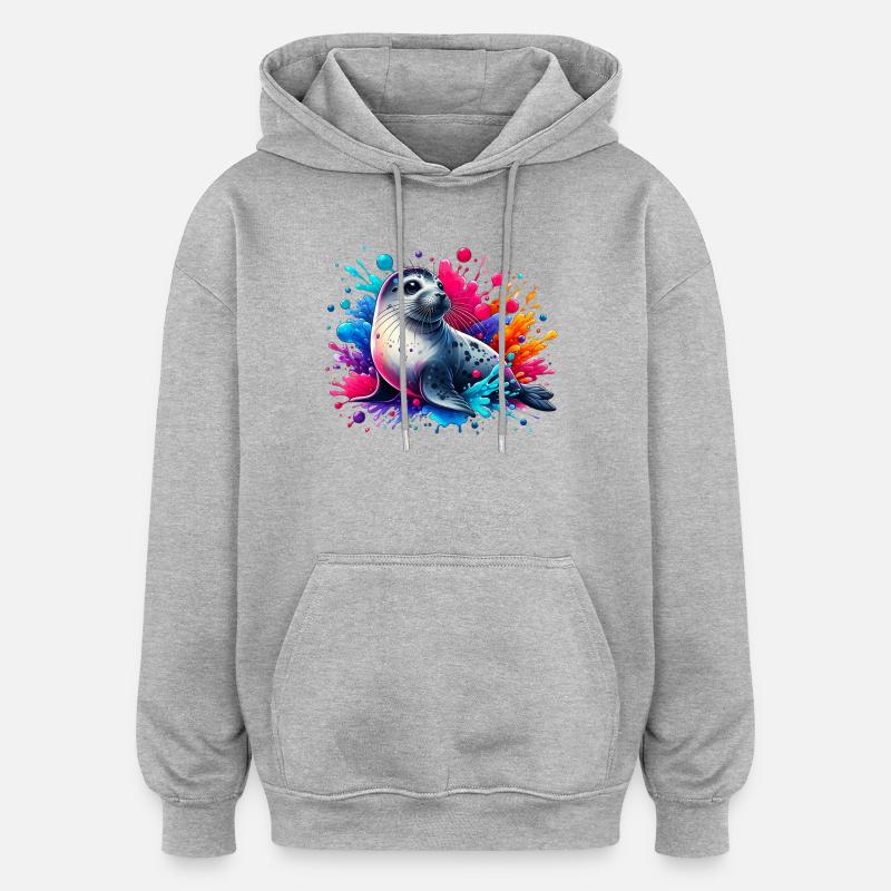 Phoque - Sweat à capuche oversize unisexe - gris chiné