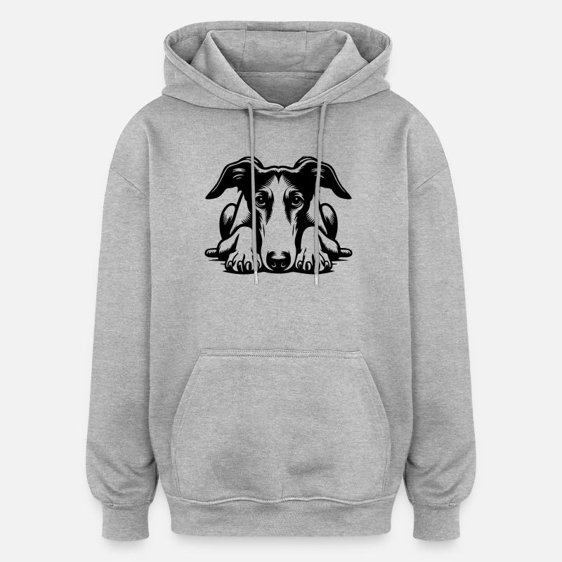 Galgo Kopf mit Pfoten - Oversized Unisex Hoodie - Grau meliert
