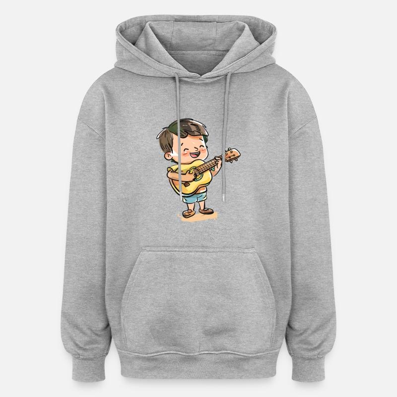 Ukulélé Garçon Graphique - Sweat à capuche oversize unisexe - gris chiné