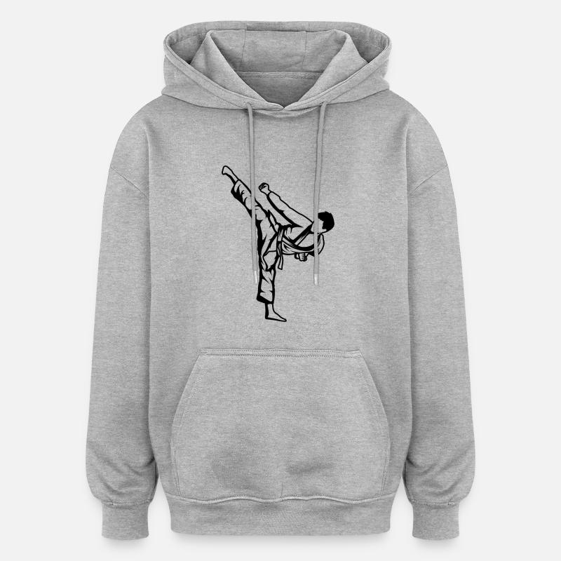 Dessin de garçon de karaté - Sweat à capuche oversize unisexe - gris chiné