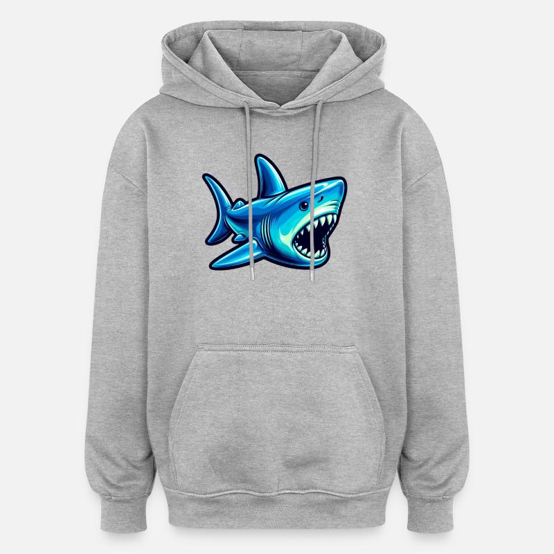 Requin - Sweat à capuche oversize unisexe - gris chiné