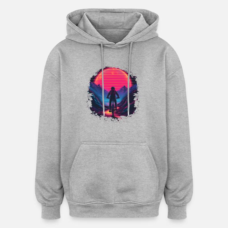 VTT Synthwave - Sweat à capuche oversize unisexe - gris chiné
