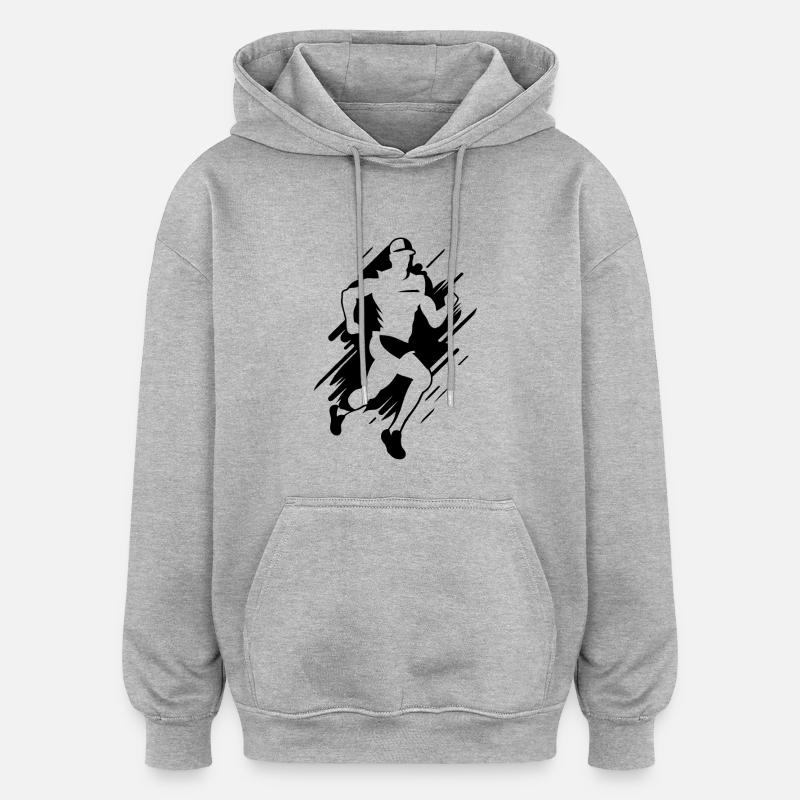 Dessin de garçon marathon - Sweat à capuche oversize unisexe - gris chiné