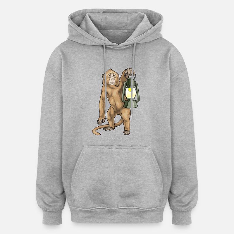 Affe Laterne - Oversized Unisex Hoodie - Grau meliert