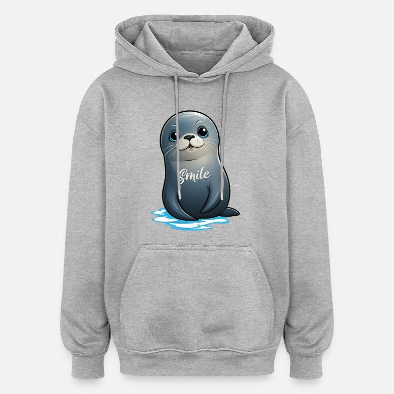 Phoque mignon - Sweat à capuche oversize unisexe - gris chiné