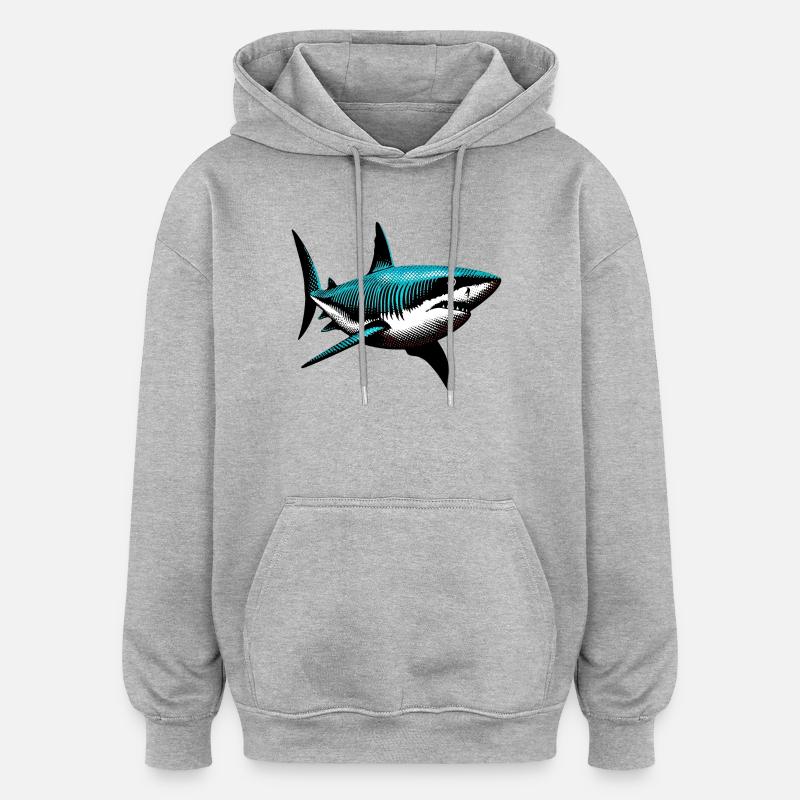 Requin - Sweat à capuche oversize unisexe - gris chiné