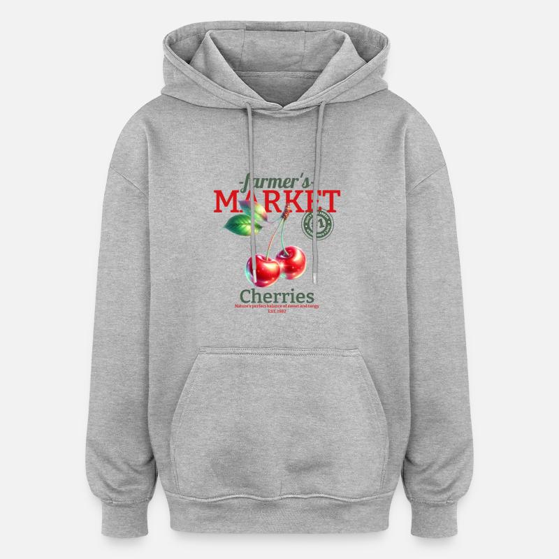 Cerises du marché fermier - Sweat à capuche oversize unisexe - gris chiné
