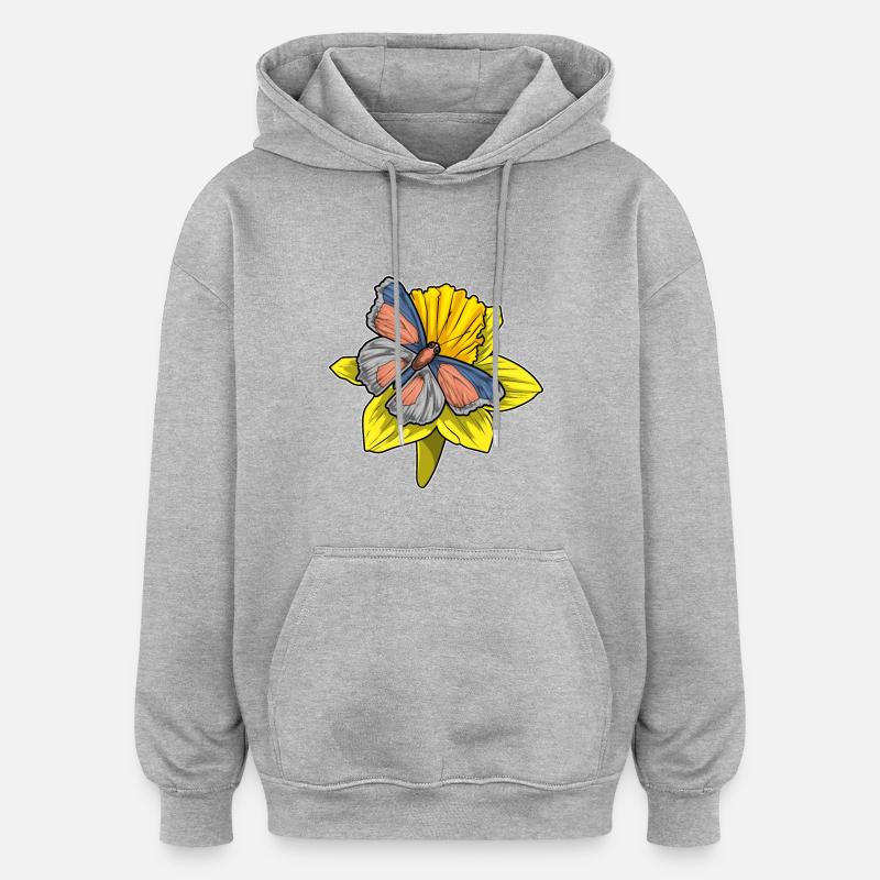 Jonquille papillon - Sweat à capuche oversize unisexe - gris chiné