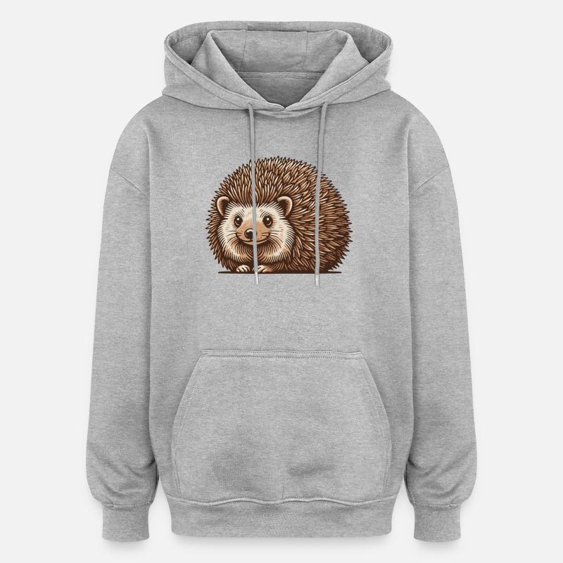 Hérisson - Sweat à capuche oversize unisexe - gris chiné