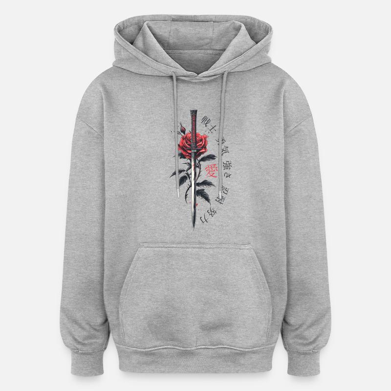 Japon Épée Rose Personnages Esthétique - Sweat à capuche oversize unisexe - gris chiné