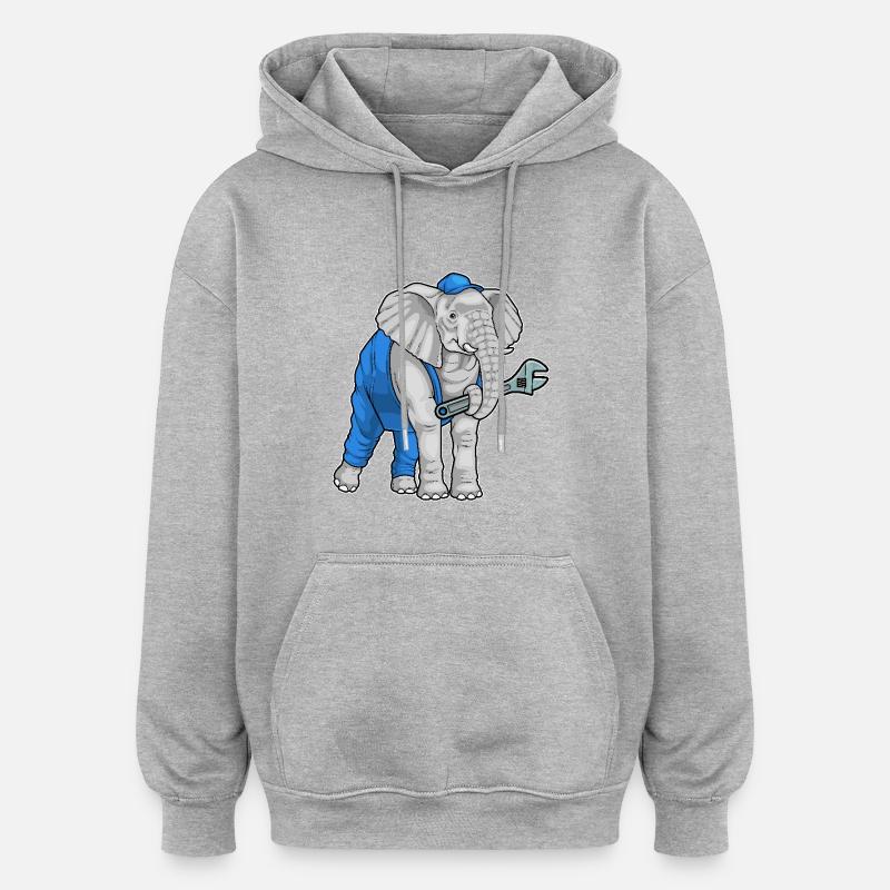 Clé mécanique éléphant - Sweat à capuche oversize unisexe - gris chiné