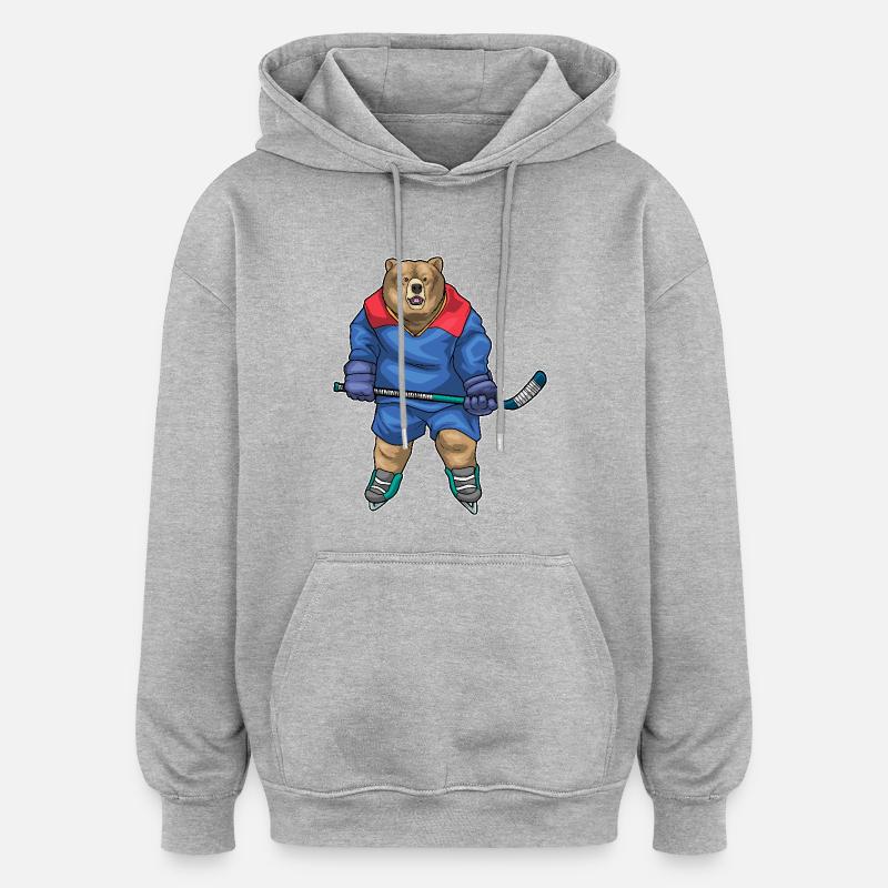 Bär Eishockey Eishockeyschläger - Oversized Unisex Hoodie - Grau meliert