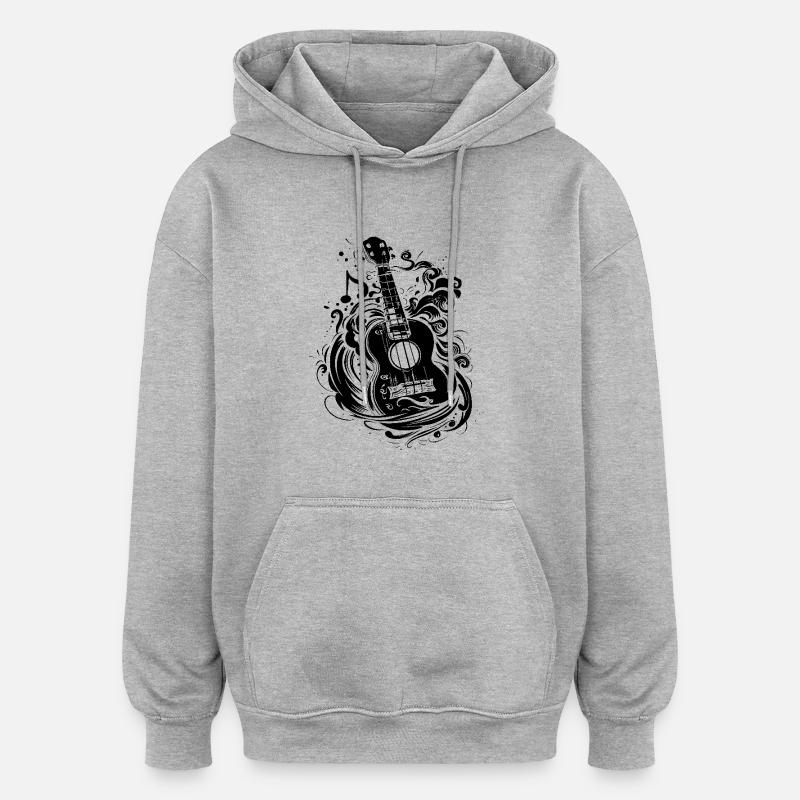 Ukulélé - Sweat à capuche oversize unisexe - gris chiné