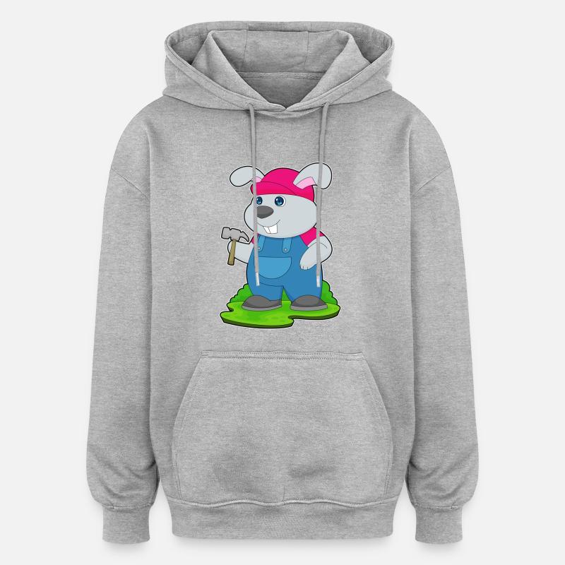 Rabbit Carpenter Hammer - Oversized Unisex Hoodie - heather grey