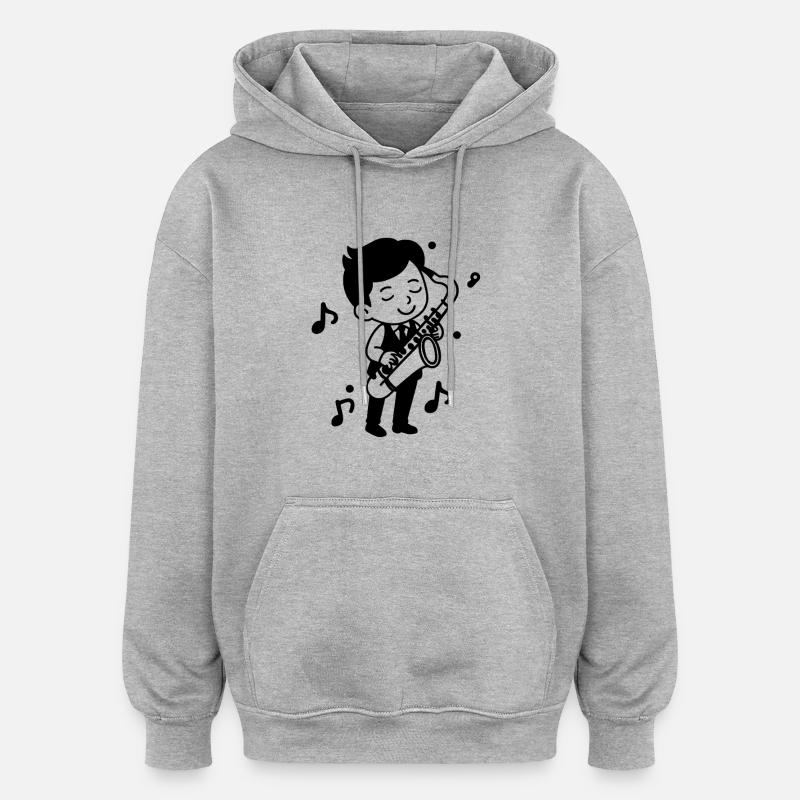 Saxophoniste Dessin d’Enfant - Sweat à capuche oversize unisexe - gris chiné