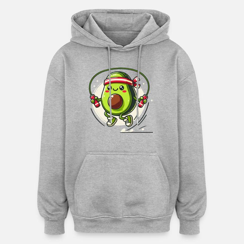 Jumping Avocado Workout Spaß - Oversized Unisex Hoodie - Grau meliert