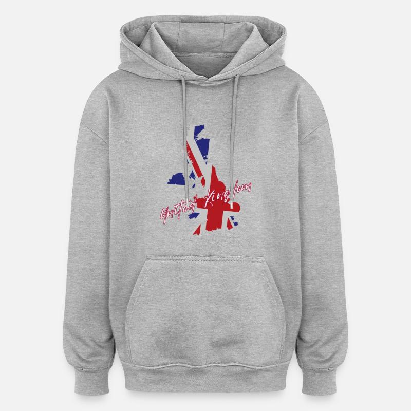 Fierté britannique, drapeau du Royaume-Uni - Sweat à capuche oversize unisexe - gris chiné